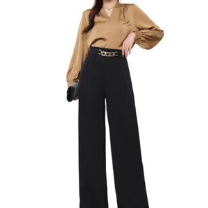 Pantalon décontracté pour femme, coupe ample, taille haute, couleur unie, fermeture élastique, confortable et élégant pour l'été - Taille XL - Product Image 5