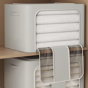 High Quality Clothing Stackable <b>Storage</b> Bag <b>Bins</b> 2 Windows Home Closet Organizer Steel Frame Folding <b>Storage</b> Box - Product Image 2