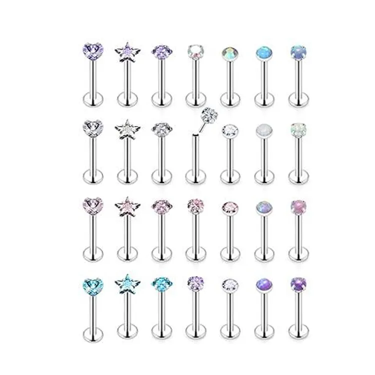 Newness PTFE 316L Stainless Steel 16G 1.2mm Bioflex Push in Labret Piercing Lip Rings