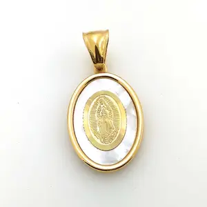 Stainless Steel Gold Plating Shell Pendant Our Lady Of Guadalupe Necklace
