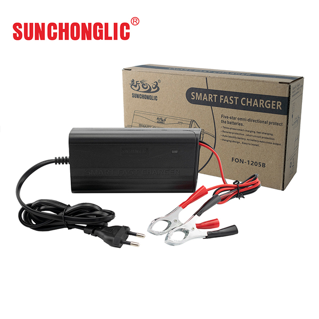 High Quality Sunchonglic FON-1205B ABS AGM/GEL/SLA Lead Acid Battery Charger Overcharge Protection 6V/12V Compatibility >87%