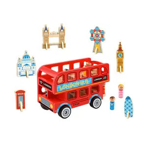 2022 Neue Kinder Lernspiel zeug London Bus Holz spielzeug Autos pielzeug für Kinder