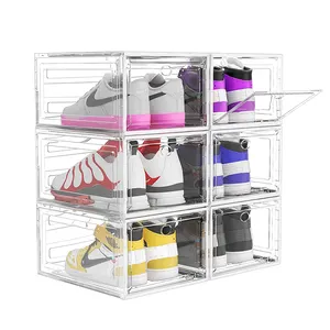 Sneaker rõ ràng nhựa Stackable trong suốt gấp Sneaker hộp lưu trữ có thể gập lại hộp giày với cửa từ