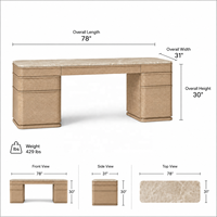 Bureau de direction moderne de 78 pouces avec deux tiroirs, finition aspect bois clair et plateau aspect pierre pour bureau à domicile