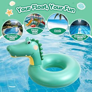Cute Dinosaur <b>Inflatable</b> Swimming Ring, Green Dino <b>Pool</b> <b>Float</b> for Kids, Summer Beach Lake Party Swim Tube - Product Image 6