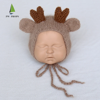 Bonnet Angola en tricot moelleux motif cerf, accessoires de photographie pour bébé, chapeau animal mignon, accessoires de studio photo pour nouveau-né