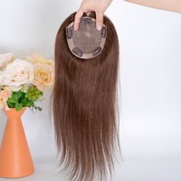Toupet de cheveux humains européens Remy, entièrement noué à la main, base en soie, partie supérieure de cheveux, couleur brune, cheveux humains vierges, topper de cheveux humains PST-19