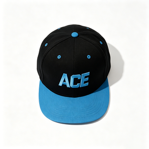Gorra Snapback Personalizada con Logotipo ACE Bordado en 3D, Dos Tonos Negro y Azul Cielo, Visera Plana, Estilo Hip Hop, 100% Algodón, para Exteriores y Calle - Product Image 5