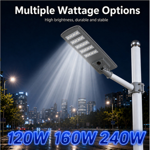 โรงงานผลิตไฟถนนโซลาร์เซลล์ LED สำหรับภายนอกอาคาร IP65 120W 160W 240W  ประสิทธิภาพการส่งผ่านแสงสูง พร้อมแผงโซลาร์เซลล์แบบโมโนคริสตัลไลน์ซิลิคอน สำหรับถนน - Product Image 3
