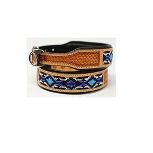 Collar de perro de cuero de vaca a mano de la más alta calidad, diseño de cuentas acolchado suave, decoración de remaches, patrón sólido, fabricante directo - Product Image 1