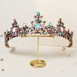 Vintage oro lujo siete colores diamante corona nupcial aleación corona garra ajuste accesorio para el cabello para boda reina fiesta de cumpleaños - Product Image 5
