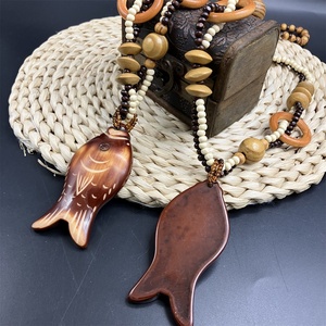 Collana Lunga in Legno Stile Bohemien per Uomo, Collana <span class=keywords><strong>con</strong></span> Ciondolo a Pesce Stile Retrò Boho, Gioielli <span class=keywords><strong>Maschili</strong></span> <span class=keywords><strong>con</strong></span> Perline - Product Image 6
