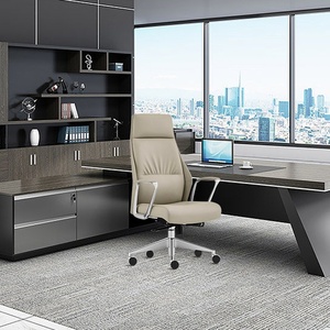 Silla <span class=keywords><strong>de</strong></span> Oficina Ergonómica <span class=keywords><strong>de</strong></span> Cuero para el Hogar, Silla Giratoria <span class=keywords><strong>de</strong></span> Aluminio con Respaldo Medio y Reposabrazos Ajustables - Product Image 4