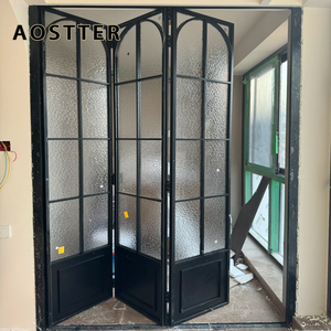 Puerta Plegable de Aluminio con Aspecto de Hierro Clásico AOSTTER, con Doble Acristalamiento Transparente IGU y Rodillos Superiores Suaves para Comedor Rústico - Product Image 5