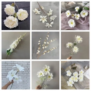 Décoration de plafond de scène de mariage LUYI, roses, lys, marguerites, hortensias artificiels, blanc et vert, style classique fluide - Product Image 2