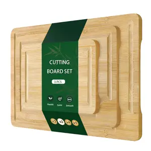 Custom Christmas 3pcs Chopping Block Bamboo Wooden Set Of Cutting Boards With Juice Groove