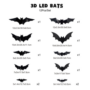 Murales de Murciélagos 3D Espeluznantes para Halloween, Decoración de Ventanas para el Hogar, Adhesivos Removibles con LED para Decoración de Paredes de Halloween - Product Image 5