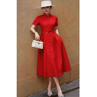 Robe élégante de style business décontracté haut de gamme européenne et américaine pour femme, cintrée à la taille, coupe trapèze, mi-longue, printemps
