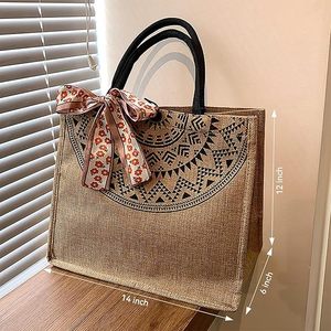Women'<strong>s</strong> Fashionable Eco-friendly <strong>Jute</strong> <strong>Tote</strong> <strong>Bag</strong> Zipper Closure Custom Logo Long Fabric Handle Reusable Travel Gift Shopping - Product Image 2