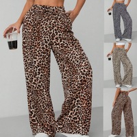 Pantalon droit ample à imprimé léopard pour femme, taille haute élastique, décontracté, vintage et tendance – Prix de gros