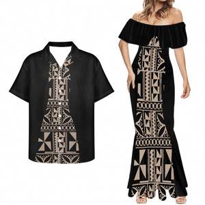 Pareja ropa amante polinesio Tribal samoano Tongan tatuajes Fijian Tapa estampado Floral diseño personalizado cócteles vestidos 2022 mujeres - Product Image 2