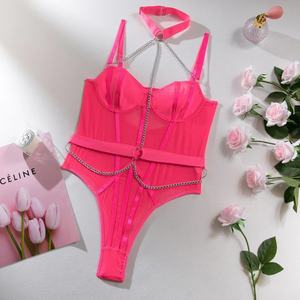 Metalen ketting halternek bodysuit doorschijnende mesh cut-out teddy - Product Image 6