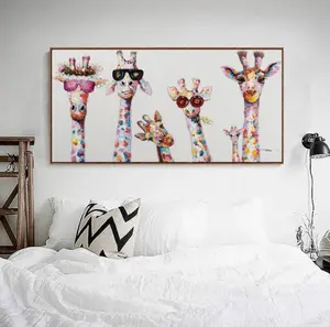 ג 'ירפה משפחת בד ציור הדפסת חמוד קריקטורה צבע בעלי החיים בייבי חדר ילדים קישוט פוסטר מודרני בית תפאורה