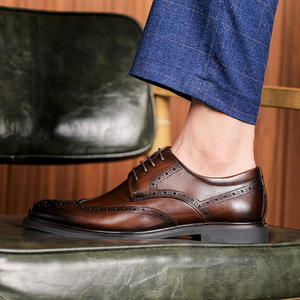 <b>Brown</b> Leather Round Toe <b>Lace</b>-Up <b>Boots</b> With Cushioned Insole Rubber Outsole All Seasons Wear Drop shipping - Product Image 3