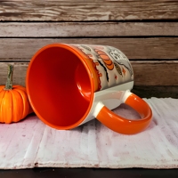 Mug à café en céramique moderne motif citrouille fantôme d'Halloween - Design léger (Orange 24x20)