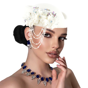 Chapeau rétro britannique en PU pour femme, style Derby, avec strass et pompon, béret souple, casquette d'hôtesse de l'air - Product Image 3