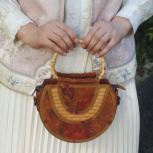 Bamboo Handle Half Moon <b>Bag</b> Canvas <b>Patchwork</b> Zipper Closure Everyday Tote Women's Summer 2024 - Product Image 3