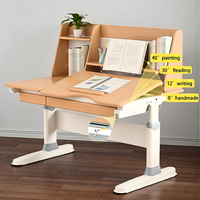 Bureau pour enfants ergonomique moderne en bois de hêtre, réglable en hauteur |   Étagère de rangement de bureau inclinable multi-angles avec grand tiroir pour la maison et le bureau