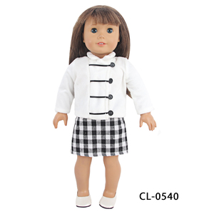 Vêtements de poupée personnalisés OEM ODM de 18 pouces Ensemble <span class=keywords><strong>manteau</strong></span> d'<span class=keywords><strong>hiver</strong></span> et jupe à carreaux Ensemble de mode élégant pour poupées américaines en gros - Product Image 5
