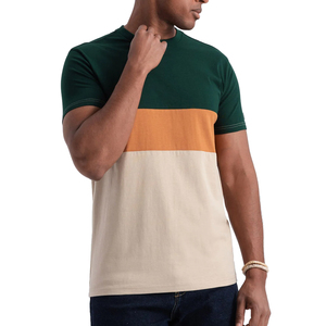 T-shirt pour homme en tricot slub respirant, color block, surface texturée, tissage naturel, empiècements contrastants, coupe décontractée, streetwear d'été - Product Image 6