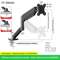Nouveau support de moniteur pneumatique HILLPORT 17-35 pouces, station de travail de jeu, support de bureau rotatif à écran croisé, inclinaison de 45 degrés, 10 kg