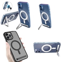 Casing Magnetik Kristal dengan Penyangga untuk iPhone 14 15 Pro Max 17 Air 16 Plus 13 12 11, Case Holder Stand Aksesoris Ponsel