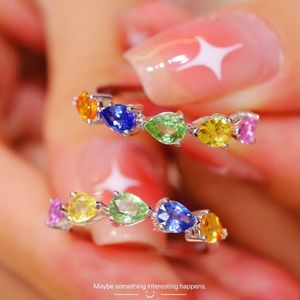 Anillo de Piedras Preciosas de Colores con Forma de Gota de Agua, de Oro Sólido de 18K, Bonito y Elegante, Estilo Y2K, de Xinfly - Product Image 2