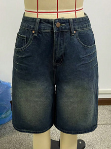 Shorts en <span class=keywords><strong>jean</strong></span> délavé décontractés de style rétro américain pour femmes, coupe ajustée, coupe droite, <span class=keywords><strong>mi</strong></span>-longueur, été - Product Image 6