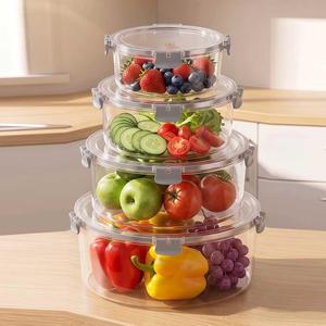Juego de Recipientes Redondos Grandes para Almacenamiento de Alimentos, Aptos para Congelador, de PET, Herméticos, de Plástico, 1700ML+3300ML+5700ML+8500ML - Product Image 2