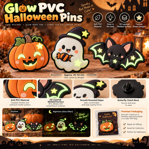 Custom Glow In The Dark PVC Halloween <b>Pin</b> <b>Badge</b> Pumpkin Ghost Bat Theme Soft Rubber Brooch OEM ODM - Product Image 4