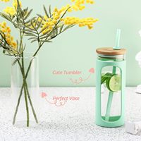 Nouveau Design coloré personnalisé Silicone couverture 2024 bonne qualité verre transparent gobelet avec paille bambou bouteille d'eau noël