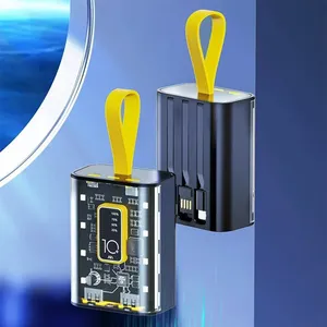 Mini Transparent Mech Punk 20000 mah trésor de charge grande capacité charge rapide banques d'alimentation mobiles et centrale électrique avec fil
