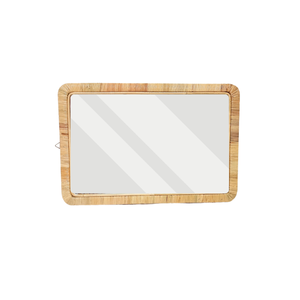 The luxurious 50x80cm modern rectangular hanging <b>mirror</b>, featuring a stunning brass rattan woven frame that blends elegance - Product Image 2