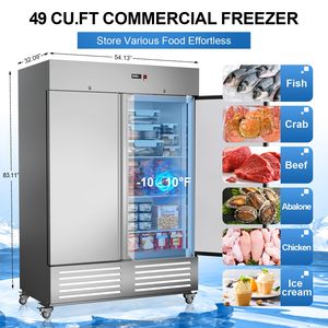 Congelador Vertical Comercial HUAZE de 54 Pulgadas de Ancho, Acero Inoxidable, 2 Puertas, para Hoteles, Enfriamiento por Ventilador, para Almacenamiento en Frío, -8 a -1F - Product Image 2