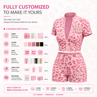 Ensemble de yoga imprimé léopard, tissu extensible doux, haut court zippé, short push-up, vêtements de sport pour femme pour la salle de sport et l'entraînement.