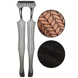 Nuove <span class=keywords><strong>calze</strong></span> sottili da donna in stile europeo americano sopra il ginocchio collant a rete larga a rete <span class=keywords><strong>con</strong></span> combinazione Jacquard giarrettiera cava - Product Image 3