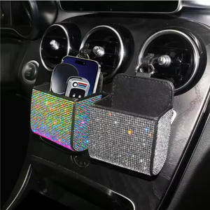 Caja de almacenamiento para coche con diamantes, soporte para <span class=keywords><strong>teléfono</strong></span>, para rejilla de ventilación, multifunción, de cuero, con diamantes, bolsa de <span class=keywords><strong>basura</strong></span> - Product Image 5