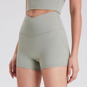 Wholesale Women's Cross Waist Biker Shorts with Back Pocket High Waist Butt Lifting Yoga Shorts No Camel <b>Toe</b> Activewear OEM ODM - Product Image 4