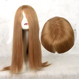Promosi 100% Rambut Manusia Virgin Renda Depan Longgar Keriting Sheitel Yahudi Poxie Panjang Lurus Hitam Wanita Wig Korea dengan Bang
