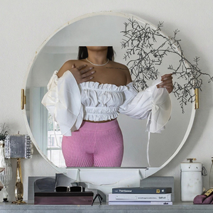 Women's Sweet Style Breathable Print Chiffon Crop <b>Top</b> Balloon Sleeves <b>Ruffles</b> Spring Summer White Color SKINNY Fit Blouse - Product Image 3